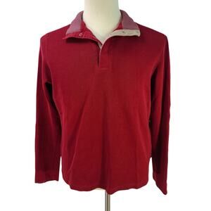 Hugo Boss Red Gray Rib Knit 1/4 Snap Long Sleeve Men's Sweater Regular Fit Med